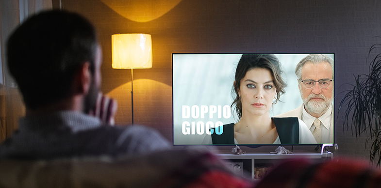 Tv with image of fiction Doppio Gioco