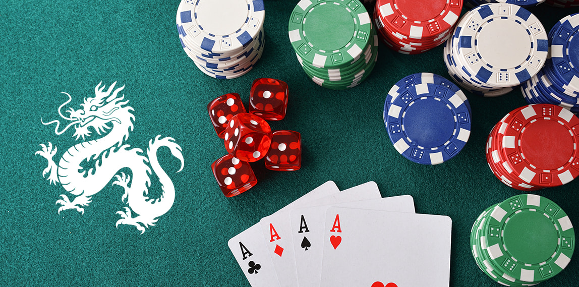 Illustration of the Pai Gow Poker game with casino cards and chips