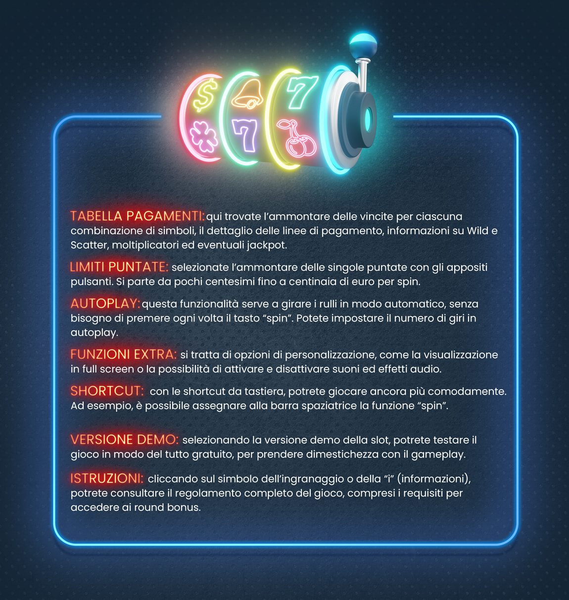 The installation and technical information of the slot