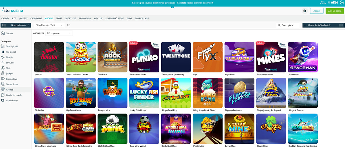 A panoramic view of the other games of StarCasinò