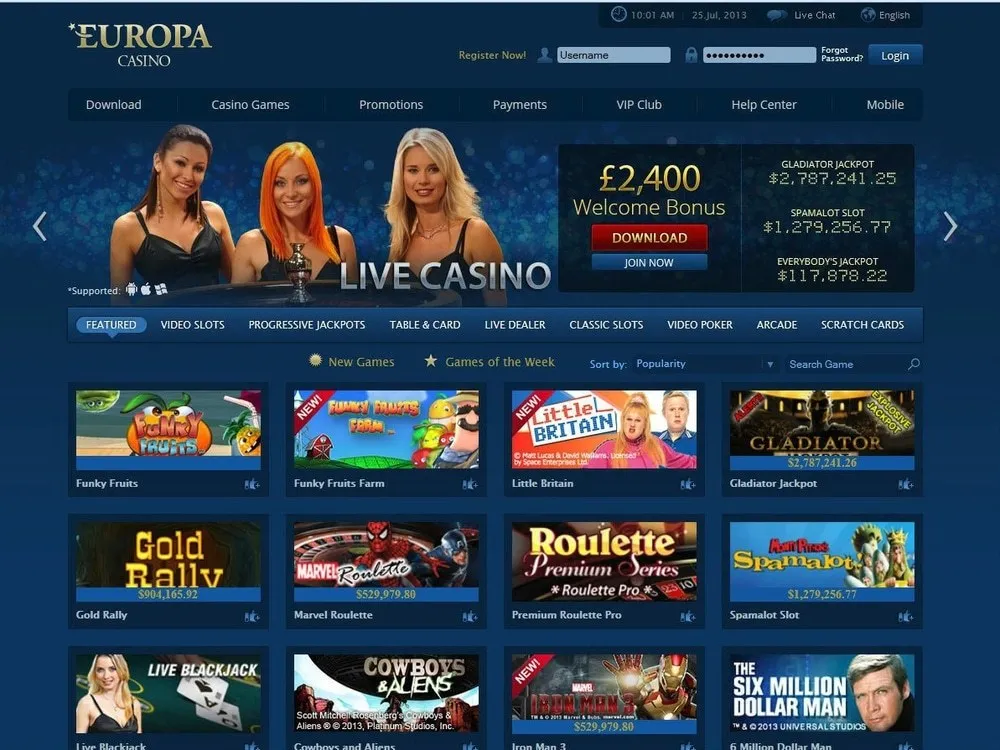 Exclusive bonus offer in Europe Casino 1